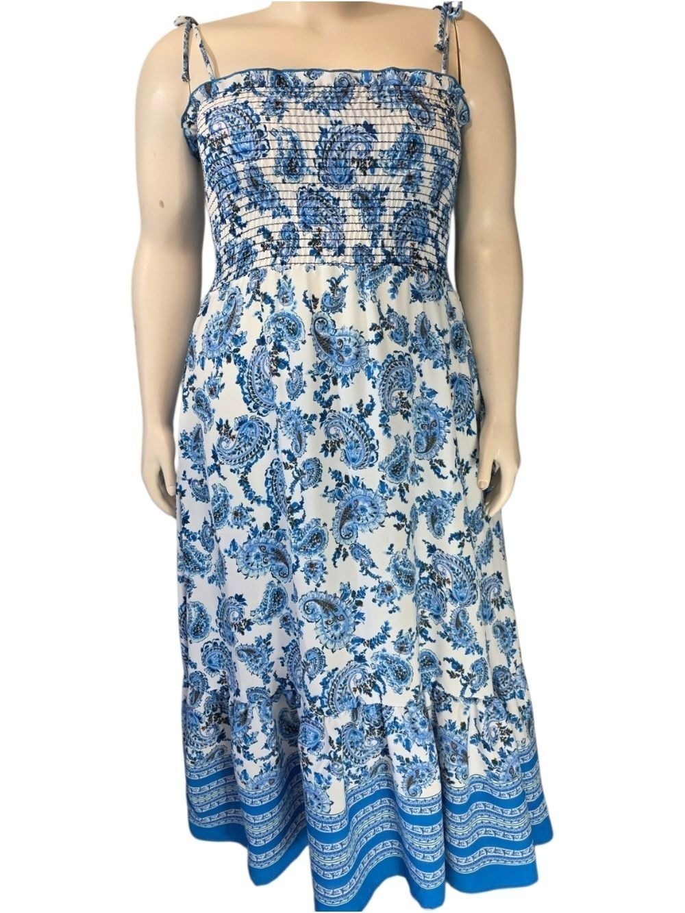 Haptics 2XL Blue Paisley Smocked Maxi Dress NWT Pockets